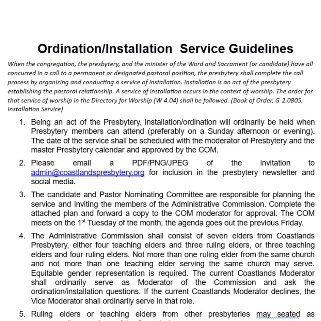 Ordination and Installation Guidelines 2026